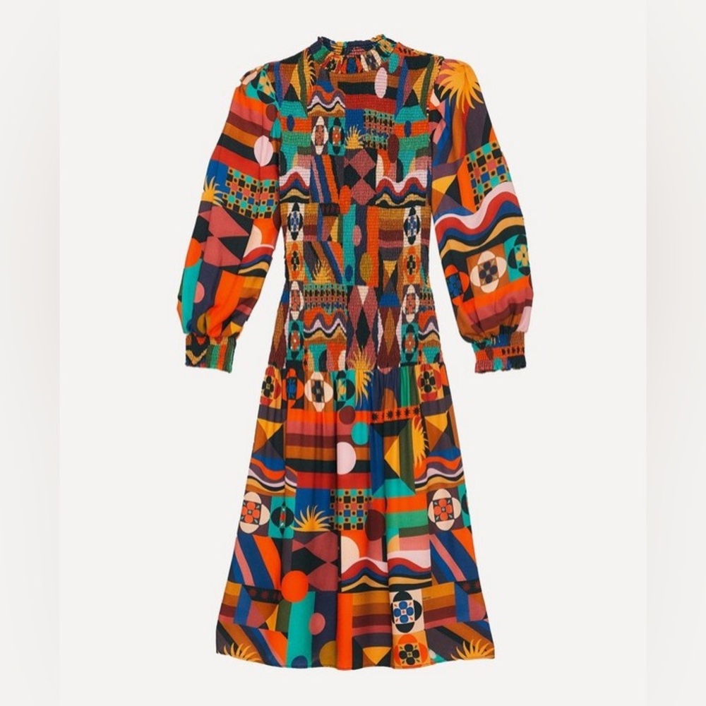 NWOT FARM RIO
Tropical Shapes Multicolour Smocked Midi-Dress - Picture 3 of 7